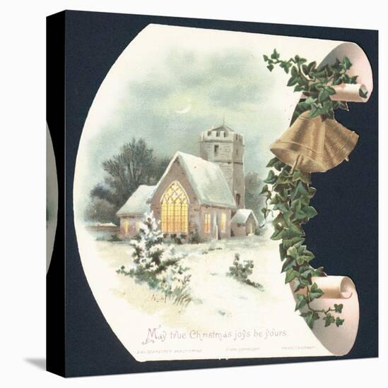 Snow Scene and Church, Christmas Card-null-Stretched Canvas