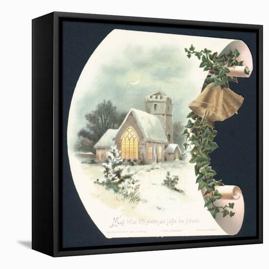 Snow Scene and Church, Christmas Card-null-Framed Stretched Canvas