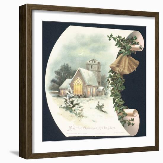 Snow Scene and Church, Christmas Card-null-Framed Premium Giclee Print