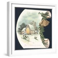 Snow Scene and Church, Christmas Card-null-Framed Premium Giclee Print