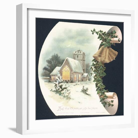 Snow Scene and Church, Christmas Card-null-Framed Premium Giclee Print