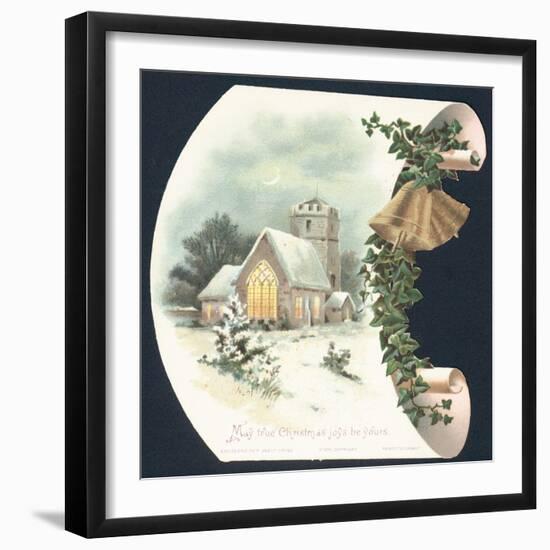 Snow Scene and Church, Christmas Card-null-Framed Giclee Print