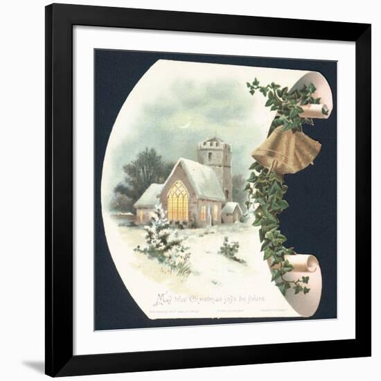 Snow Scene and Church, Christmas Card-null-Framed Giclee Print