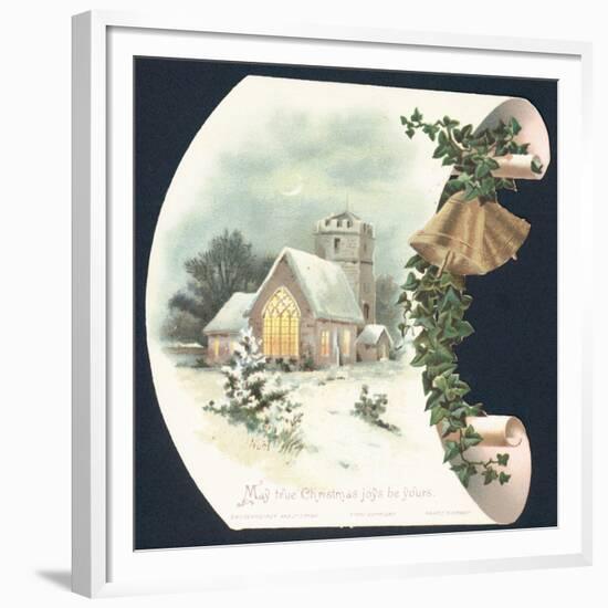 Snow Scene and Church, Christmas Card-null-Framed Giclee Print