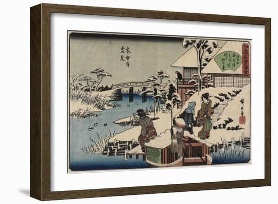 Snow Scene at Mokubo-Ji Temple and the Restaurant Uekiya, Uekiya, C. 1835-1842-Utagawa Hiroshige-Framed Giclee Print