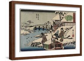 Snow Scene at Mokubo-Ji Temple and the Restaurant Uekiya, Uekiya, C. 1835-1842-Utagawa Hiroshige-Framed Giclee Print