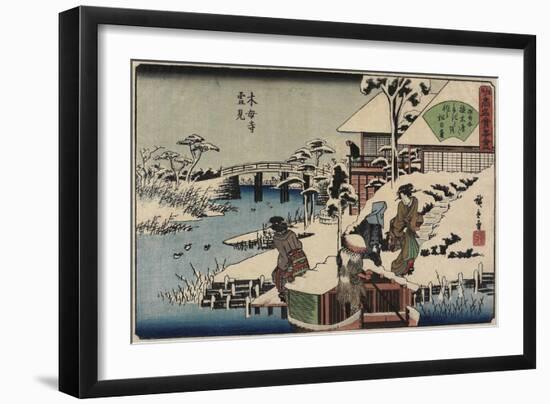 Snow Scene at Mokubo-Ji Temple and the Restaurant Uekiya, Uekiya, C. 1835-1842-Utagawa Hiroshige-Framed Giclee Print