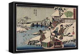 Snow Scene at Mokubo-Ji Temple and the Restaurant Uekiya, Uekiya, C. 1835-1842-Utagawa Hiroshige-Framed Stretched Canvas