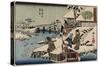 Snow Scene at Mokubo-Ji Temple and the Restaurant Uekiya, Uekiya, C. 1835-1842-Utagawa Hiroshige-Stretched Canvas