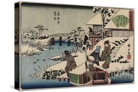 Snow Scene at Mokubo-Ji Temple and the Restaurant Uekiya, Uekiya, C. 1835-1842-Utagawa Hiroshige-Stretched Canvas