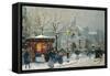 Snow Scene in Paris-Eugene Galien-Laloue-Framed Stretched Canvas