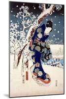 Snow Scene in the Garden of a Daimyo, Part of Triptych-Ando Hiroshige-Mounted Giclee Print