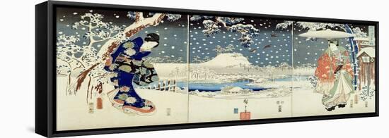 Snow Scene in the Garden of a Daimyo-Utagawa Hiroshige and Kunisada-Framed Stretched Canvas