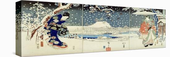 Snow Scene in the Garden of a Daimyo-Utagawa Hiroshige and Kunisada-Stretched Canvas