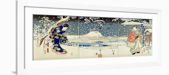 Snow Scene in the Garden of a Daimyo-Utagawa Hiroshige and Kunisada-Framed Giclee Print