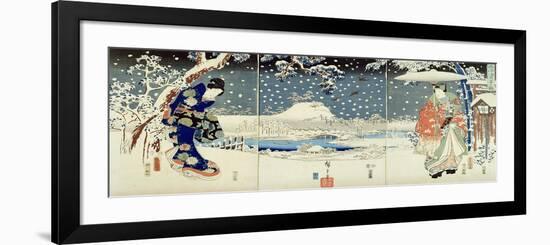 Snow Scene in the Garden of a Daimyo-Utagawa Hiroshige and Kunisada-Framed Giclee Print