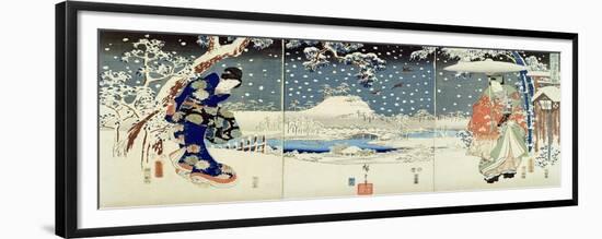 Snow Scene in the Garden of a Daimyo-Utagawa Hiroshige and Kunisada-Framed Giclee Print