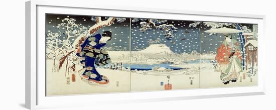 Snow Scene in the Garden of a Daimyo-Utagawa Hiroshige and Kunisada-Framed Giclee Print