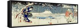 Snow Scene in the Garden of a Daimyo-Utagawa Hiroshige and Kunisada-Framed Stretched Canvas