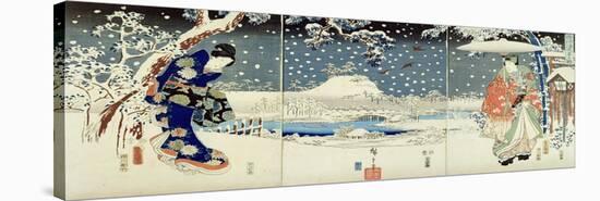 Snow Scene in the Garden of a Daimyo-Utagawa Hiroshige and Kunisada-Stretched Canvas