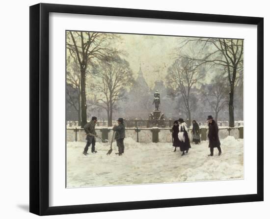 Snow Scene in the Kongens Nytorv, Copenhagen-Paul Fischer-Framed Giclee Print