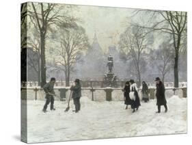 Snow Scene in the Kongens Nytorv, Copenhagen-Paul Gustav Fischer-Stretched Canvas