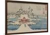 Snow Scene of Benzaiten Shrine in Inokashira Pond (Inokashira No Ike Benzaiten No Yashiro)-Ando Hiroshige-Framed Art Print