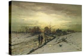 Snow Scene: Sunset, 19th Century-Ludwig Munthe-Stretched Canvas