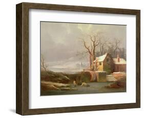 Snow Scene with Mill and Cottages-George Smith-Framed Giclee Print