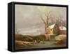 Snow Scene with Mill and Cottages-George Smith-Framed Stretched Canvas