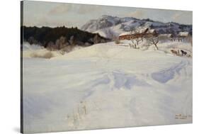 Snow scene with sledge, Fleksum, 1892 oil on board-Fritz Thaulow-Stretched Canvas