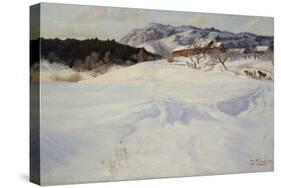 Snow scene with sledge, Fleksum, 1892 oil on board-Fritz Thaulow-Stretched Canvas