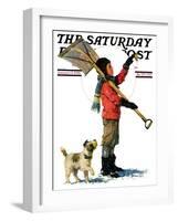 "Snow Shoveler," Saturday Evening Post Cover, January 3, 1931-Eugene Iverd-Framed Giclee Print