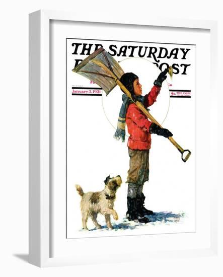 "Snow Shoveler," Saturday Evening Post Cover, January 3, 1931-Eugene Iverd-Framed Giclee Print