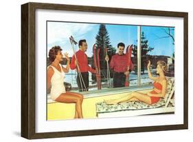 Snow Skiers with Women in Bathing Suits, Retro-null-Framed Art Print