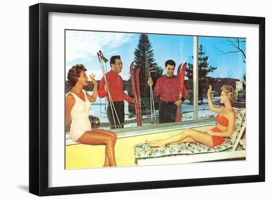 Snow Skiers with Women in Bathing Suits, Retro-null-Framed Art Print