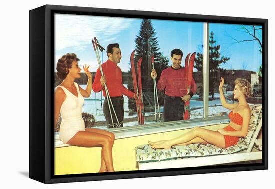 Snow Skiers with Women in Bathing Suits, Retro-null-Framed Stretched Canvas