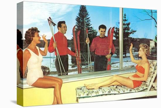 Snow Skiers with Women in Bathing Suits, Retro-null-Stretched Canvas