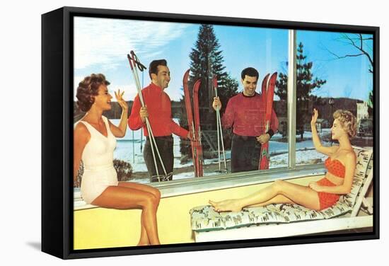 Snow Skiers with Women in Bathing Suits, Retro-null-Framed Stretched Canvas