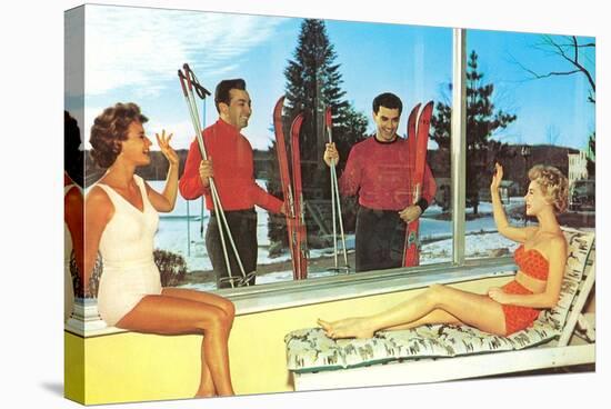 Snow Skiers with Women in Bathing Suits, Retro-null-Stretched Canvas
