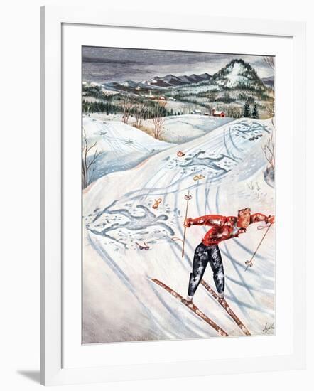 "Snow Skiier After the Falls," January 25, 1947-Constantin Alajalov-Framed Giclee Print