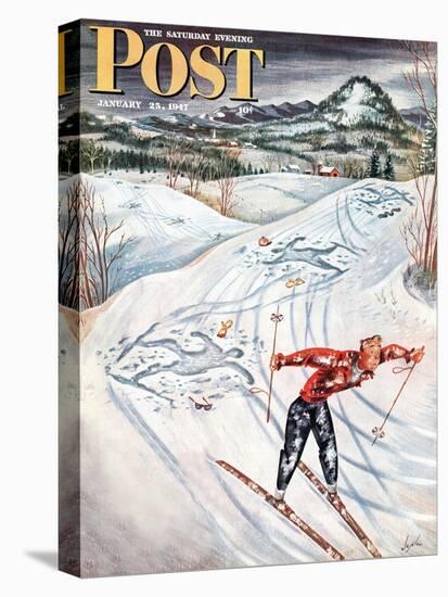 "Snow Skiier After the Falls," Saturday Evening Post Cover, January 25, 1947-Constantin Alajalov-Stretched Canvas