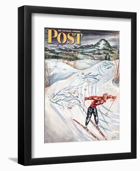 "Snow Skiier After the Falls," Saturday Evening Post Cover, January 25, 1947-Constantin Alajalov-Framed Premium Giclee Print