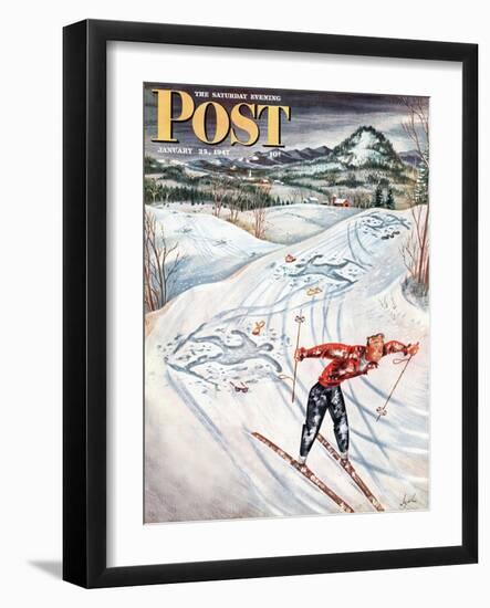 "Snow Skiier After the Falls," Saturday Evening Post Cover, January 25, 1947-Constantin Alajalov-Framed Giclee Print