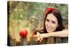 Snow White with Red Apple Fairy Tale Portrait-Nicoleta Ionescu-Stretched Canvas
