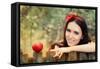 Snow White with Red Apple Fairy Tale Portrait-Nicoleta Ionescu-Framed Stretched Canvas