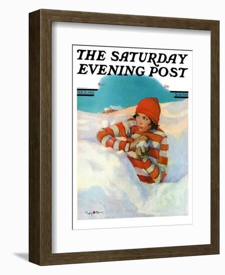 "Snowball Fight," Saturday Evening Post Cover, February 18, 1928-Penrhyn Stanlaws-Framed Giclee Print