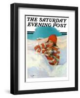 "Snowball Fight," Saturday Evening Post Cover, February 18, 1928-Penrhyn Stanlaws-Framed Giclee Print