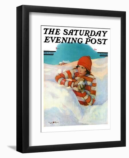 "Snowball Fight," Saturday Evening Post Cover, February 18, 1928-Penrhyn Stanlaws-Framed Giclee Print