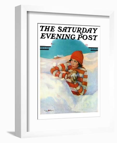 "Snowball Fight," Saturday Evening Post Cover, February 18, 1928-Penrhyn Stanlaws-Framed Giclee Print